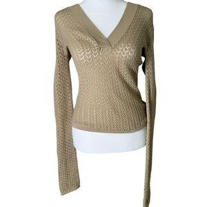 Y2k Vintage Fossil Open Knit Hooded Sweater Sz XS Fitted Boho Neutral Beachy